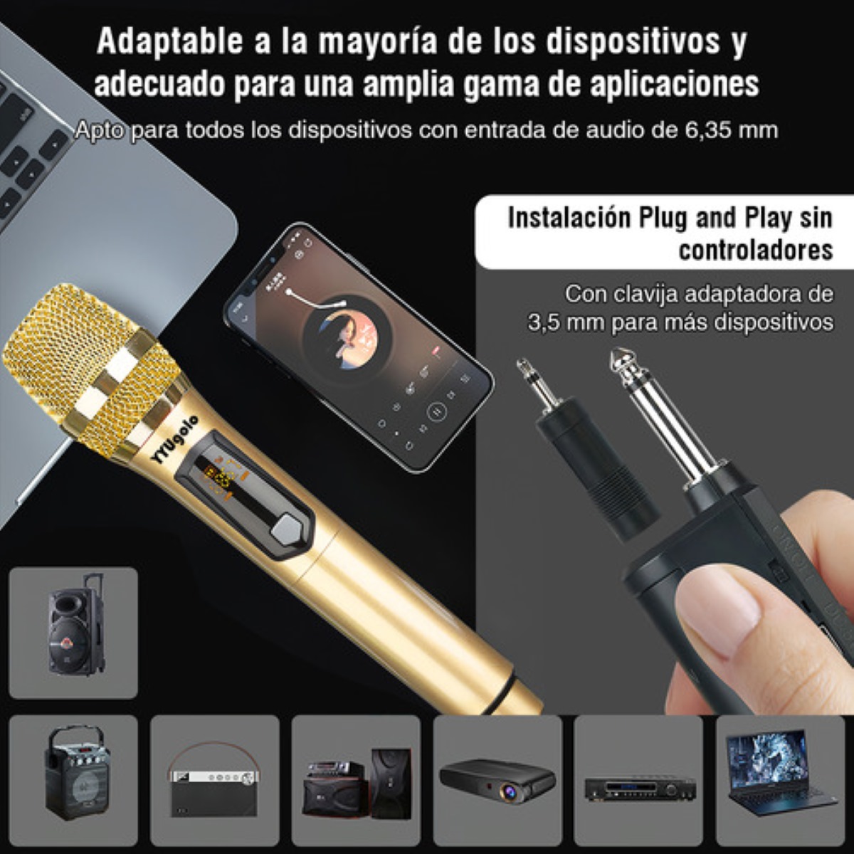 Micrófono Inalámbrico Profesional Karaoke Kit 2pcs Color Oro