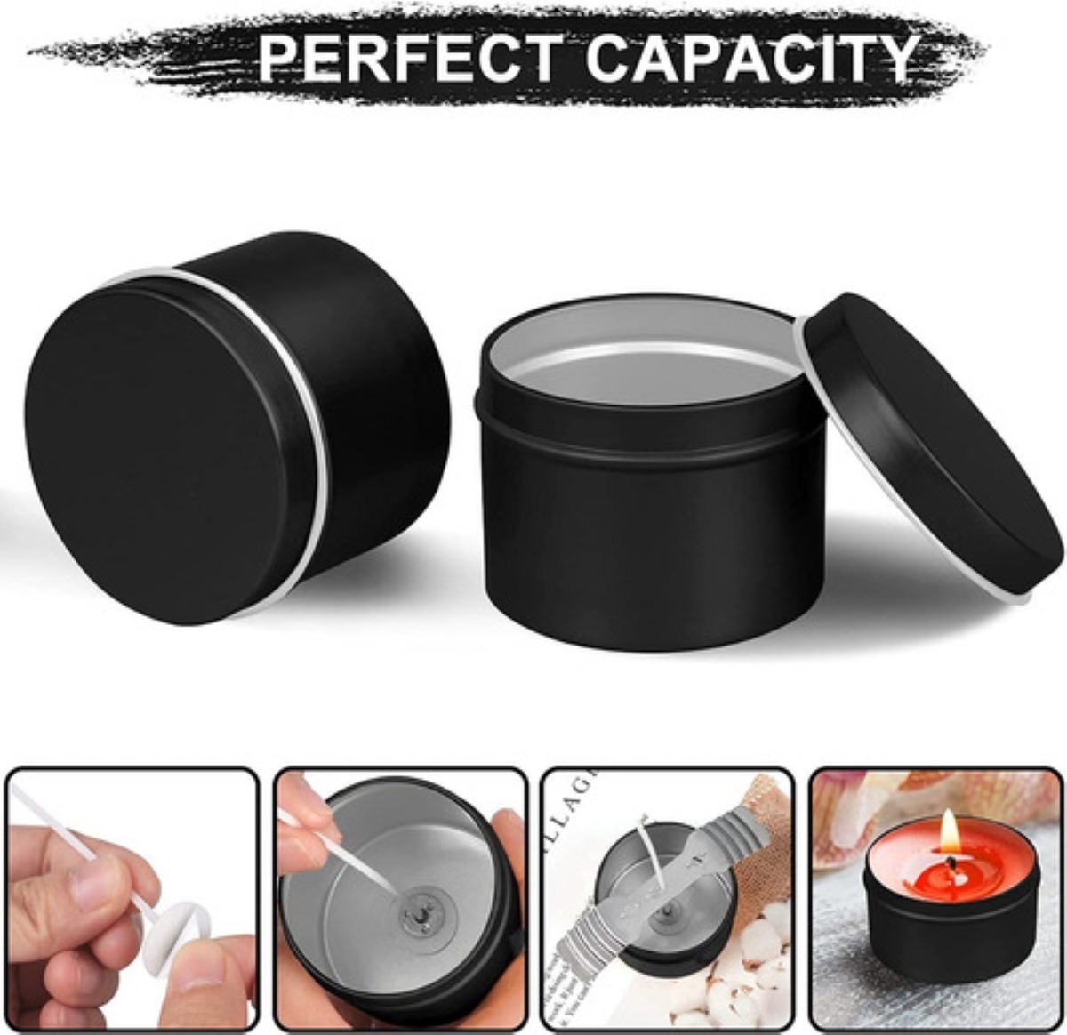 "Latas Redondas De Aluminio Para Velas, 4oz 24 Piezas negras "