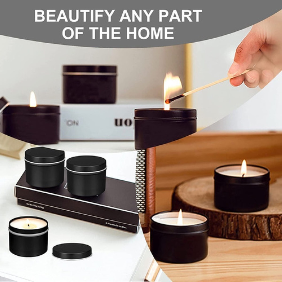 "Latas Redondas De Aluminio Para Velas, 4oz 24 Piezas negras "