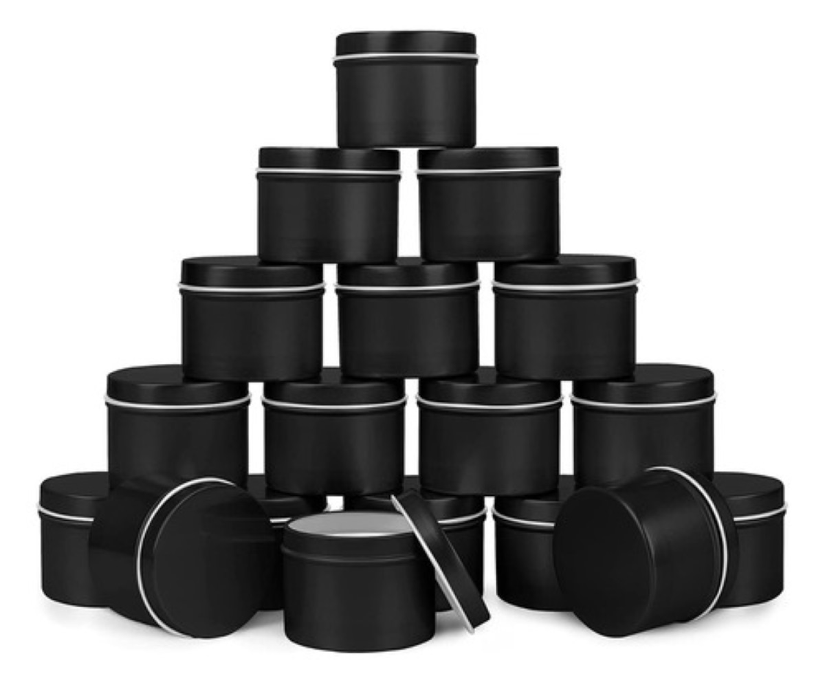 "Latas Redondas De Aluminio Para Velas, 4oz 24 Piezas negras "