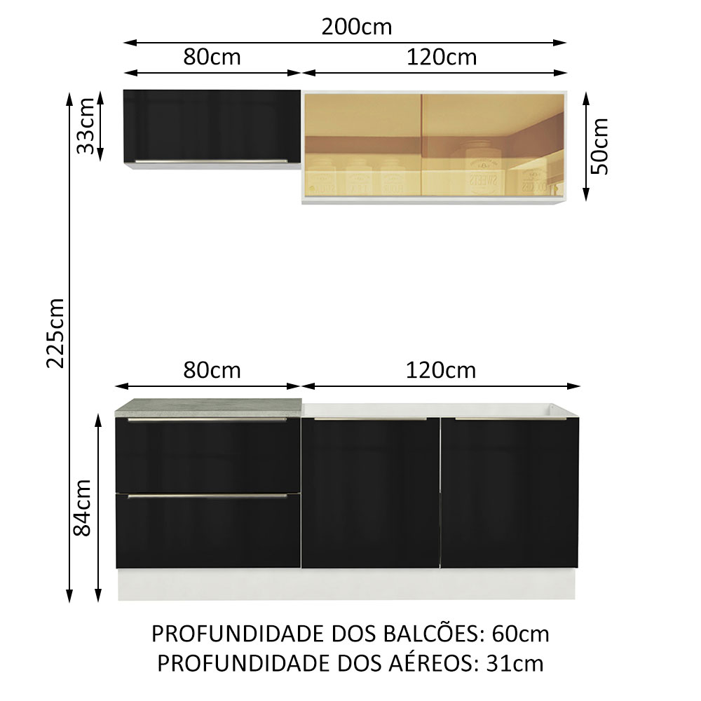 Cocina Integral Completa Modular Madesa Lux 200cm BN 01.