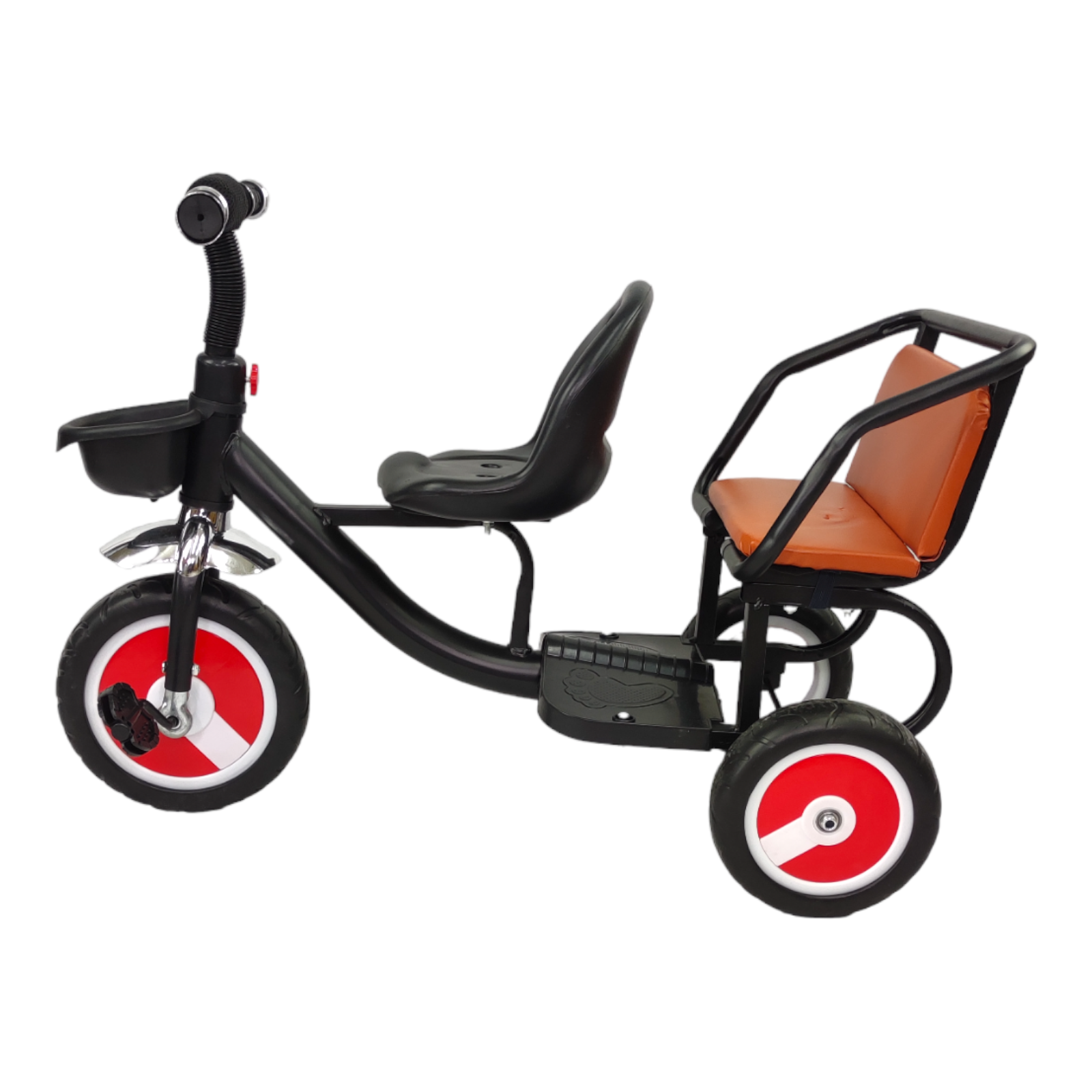 Triciclo para Niños Infantil Con Dos Asientos y Canasto  - Negro.