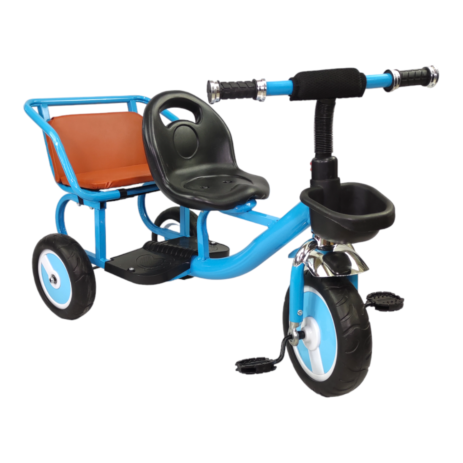 Triciclo para Niños Infantil Con Dos Asientos y Canasto  - Azul.