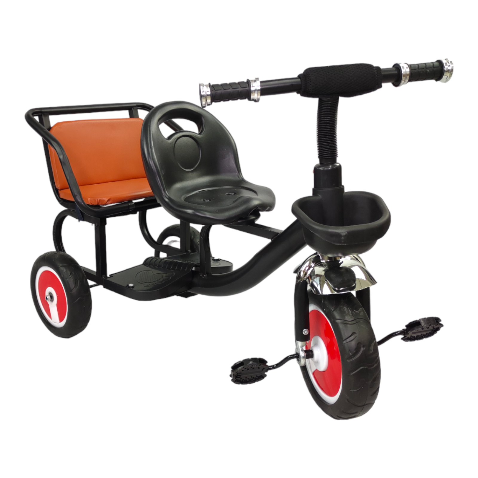 Triciclo para Niños Infantil Con Dos Asientos y Canasto  - Negro.