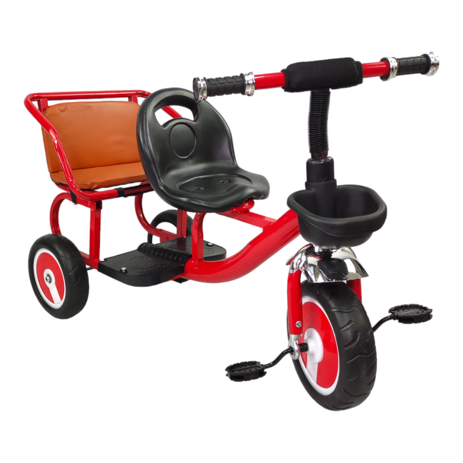 Triciclo para Niños Infantil Con Dos Asientos y Canasto  - Negro.