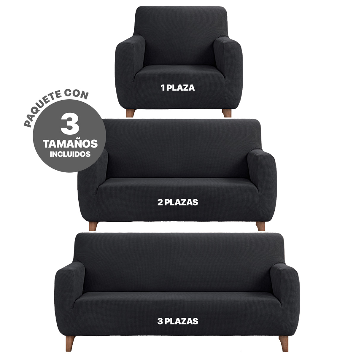 Protector De Sala Elástico 3 Piezas ( Ch- M- G) Negro REAL TEXTIL.