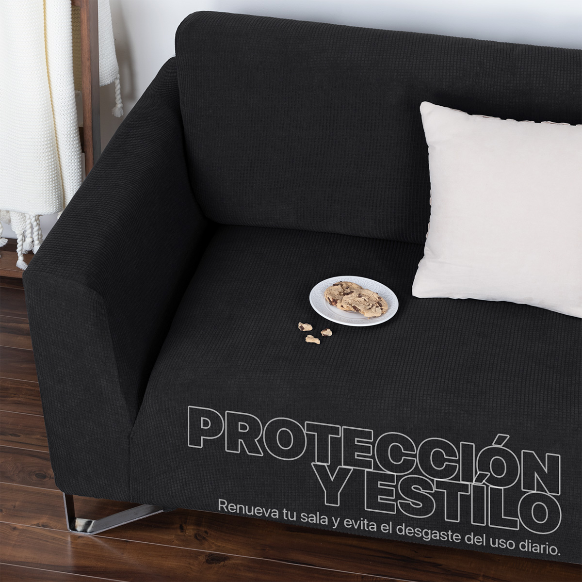 Protector De Sala Elástico 3 Piezas ( Ch- M- G) Negro REAL TEXTIL.