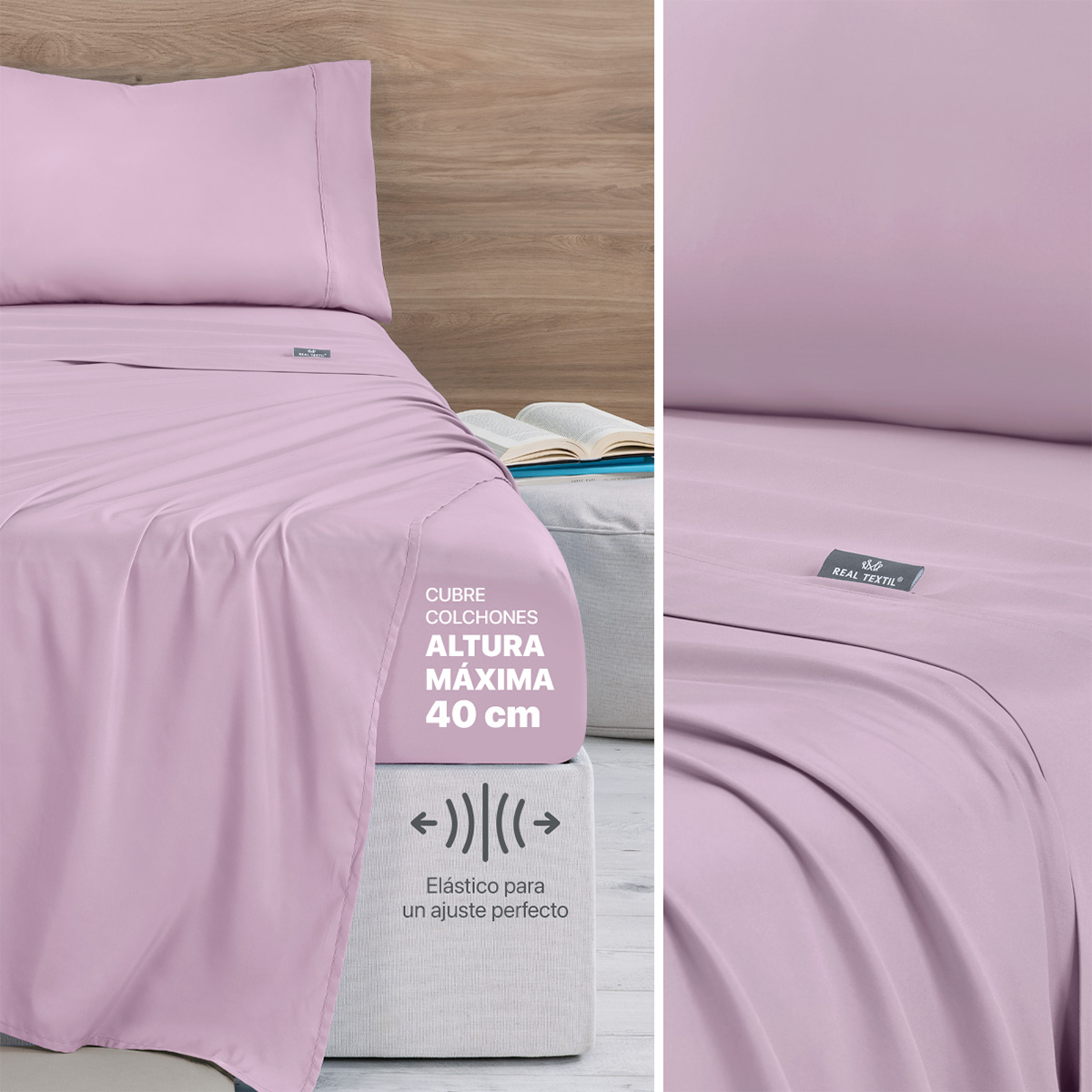 Set Edredón Ligero King Size con Fundas y Sabanas Violeta - Gris REAL TEXTIL.