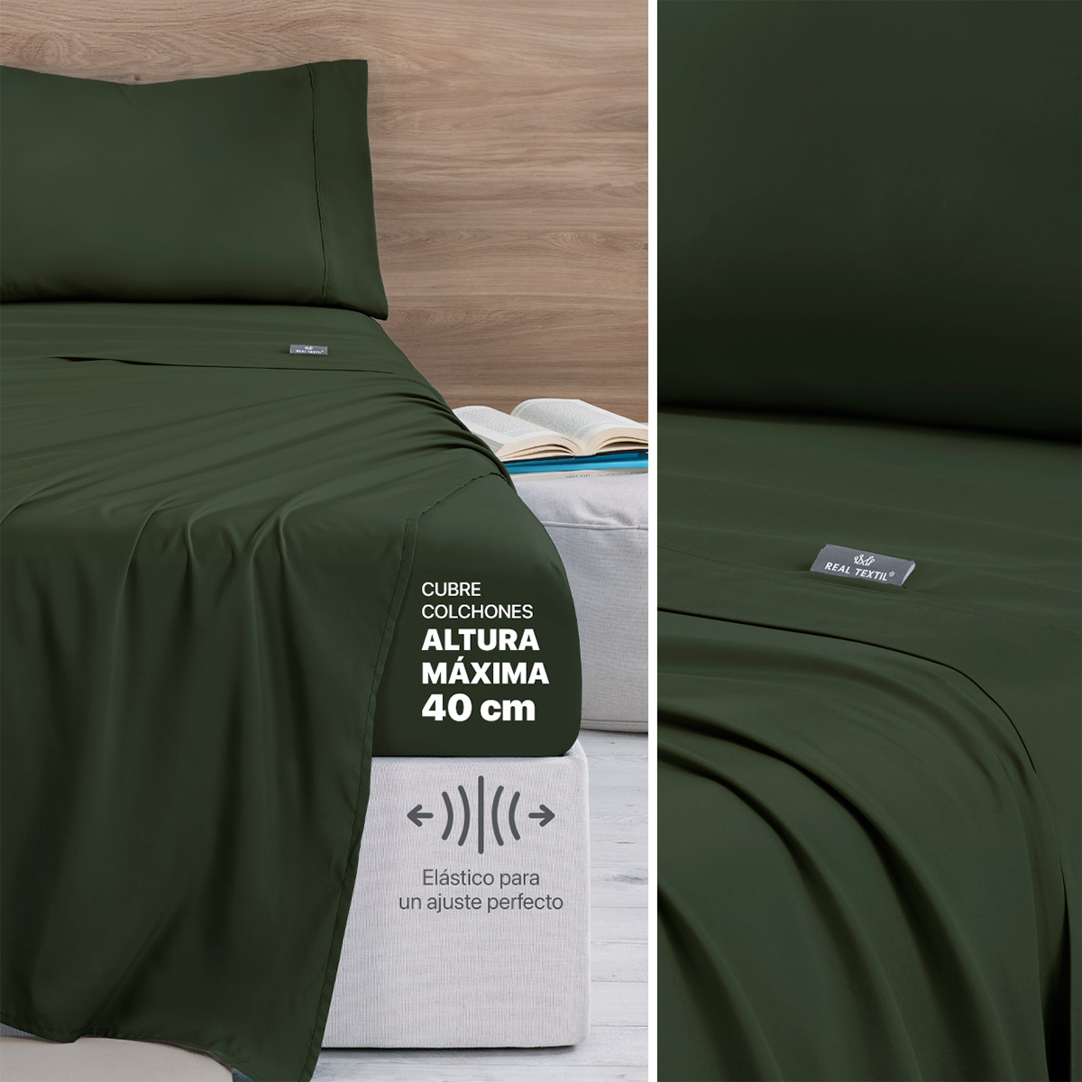 Set Edredón Ligero Matrimonial con Fundas y Sabanas Verde Oscuro - Oliva REAL TEXTIL.