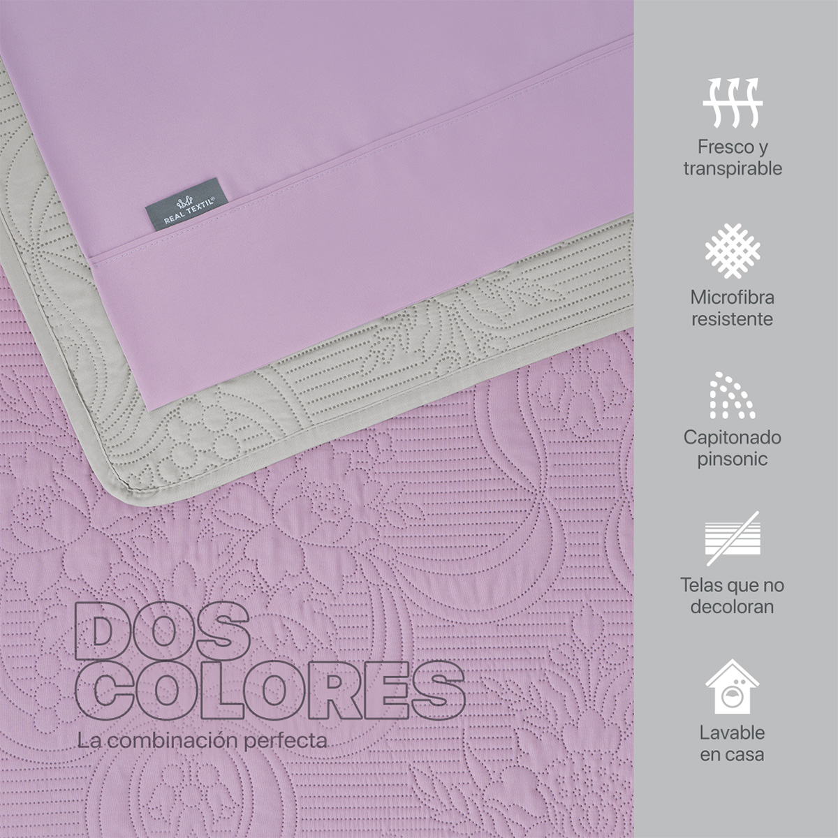 Set Edredón Ligero King Size con Fundas y Sabanas Violeta - Gris REAL TEXTIL.