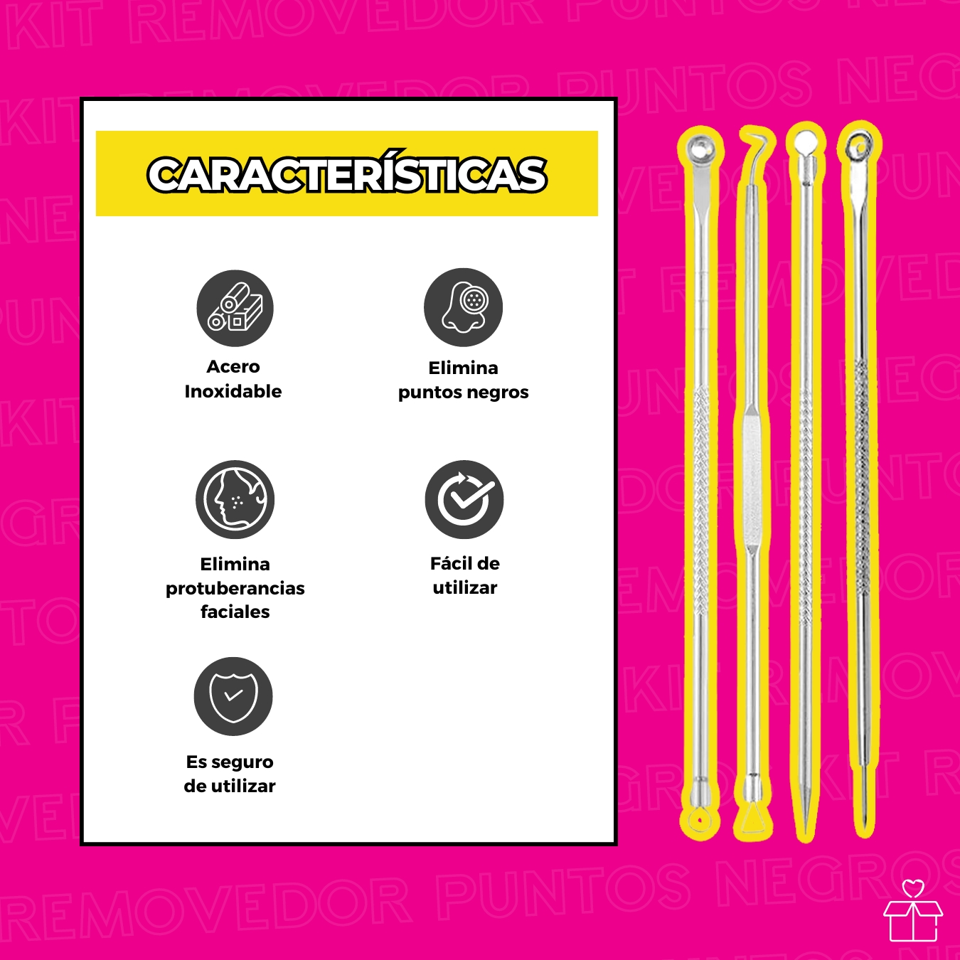 Kit Removedor Acné Y Extractor Espinillas Acero Inoxidable.