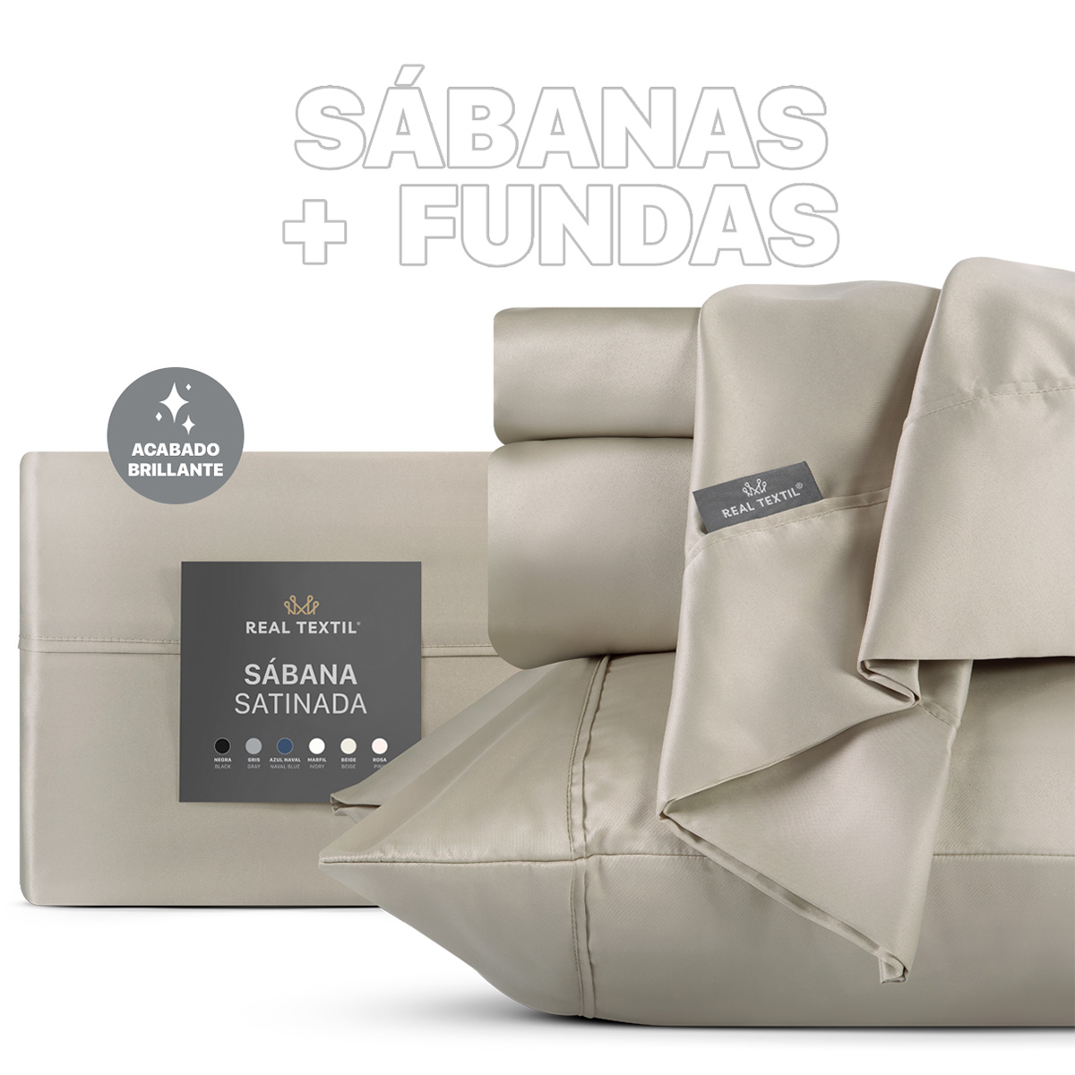 Sábanas de Satín Matrimonial Tipo Seda Suave y Lujosa Con Fundas Beige Real Textil.