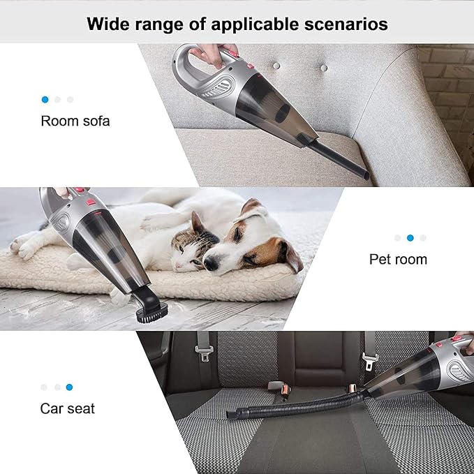 ANNA TOSANI Aspiradora de Mano, 5000PA Aspiradora Inalámbrico Portatil Potente Aspirador de Coche Seco y Húmedo120w USB Carga Rapida para Coches,Hogar, Oficina, Sofas, Pelos Mascotas.