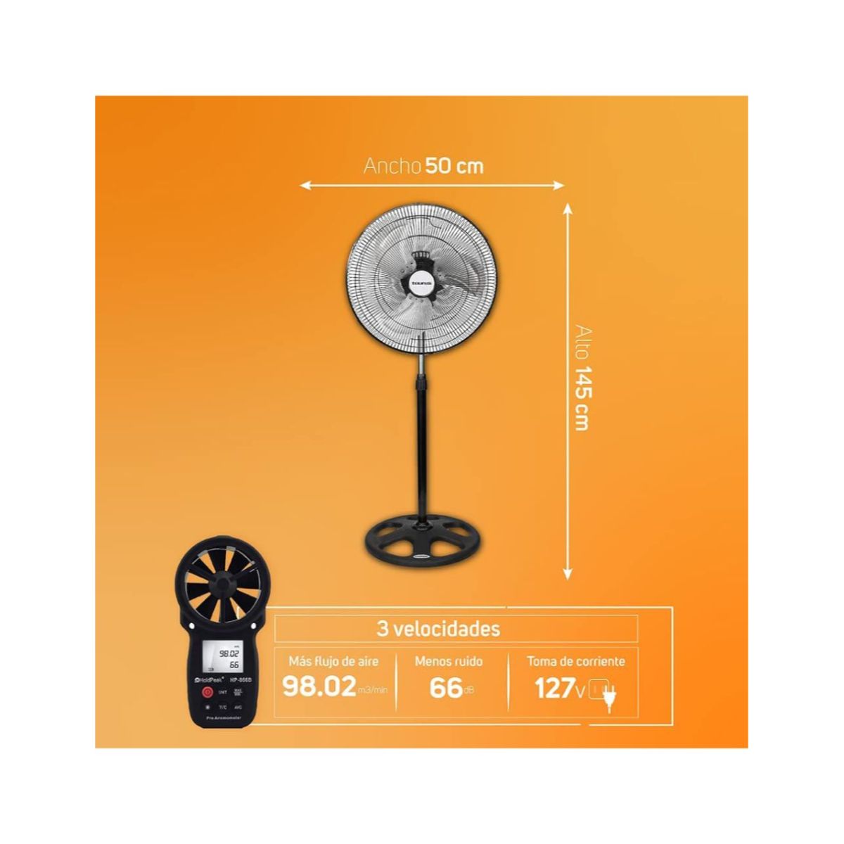 Ventilador 3 En 1 Mod. Marte 18" Metálico (Pedestal Piso O Pared).