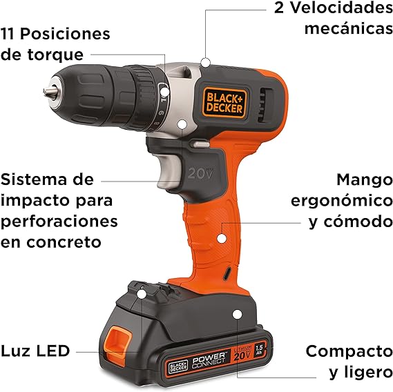 BLACK+DECKER Taladro Atornillador Inalámbrico 20V MAX BCD702C1.