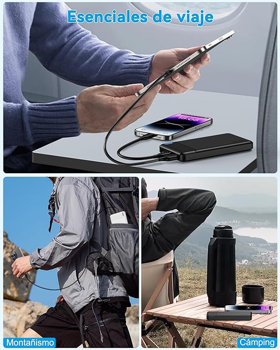 AsperX 2-Pack Power Bank 10000mAh bateria portatil USB C Pila portatil powerbank Carga rapida Cargador portatil with 3 Output Pila Recargable para iPhone 15 14 13 12 Samsung S22 S21 Xiaomi Google LG.