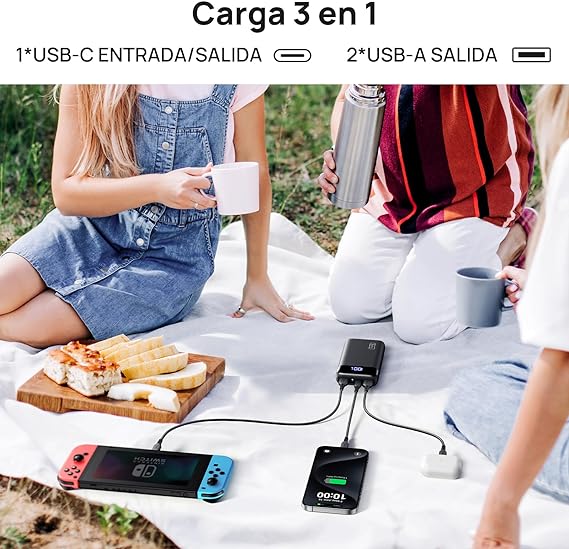 INIU Power Bank 20000mAh, 22.5W Carga Rápida Bateria Portatil PD3.0 QC4.0, USB C Pila Portatil de 3 Salidas,