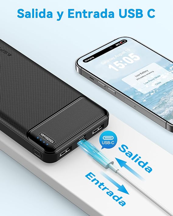AsperX 2-Pack Power Bank 10000mAh bateria portatil USB C Pila portatil powerbank Carga rapida Cargador portatil with 3 Output Pila Recargable para iPhone 15 14 13 12 Samsung S22 S21 Xiaomi Google LG.