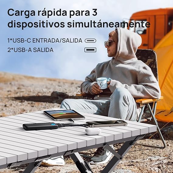 INIU Power Bank, USB C más Delgado 10000mAh Bateria Portatil, Triple 3A de Alta Velocidad Pila Portatil 