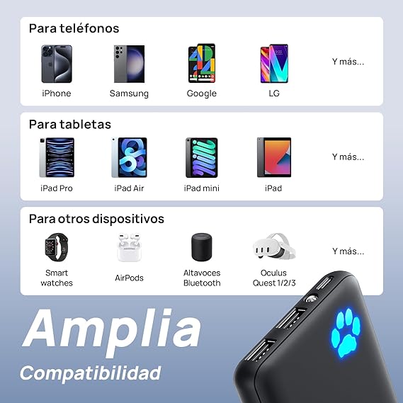 INIU Power Bank, USB C más Delgado 10000mAh Bateria Portatil, Triple 3A de Alta Velocidad Pila Portatil 