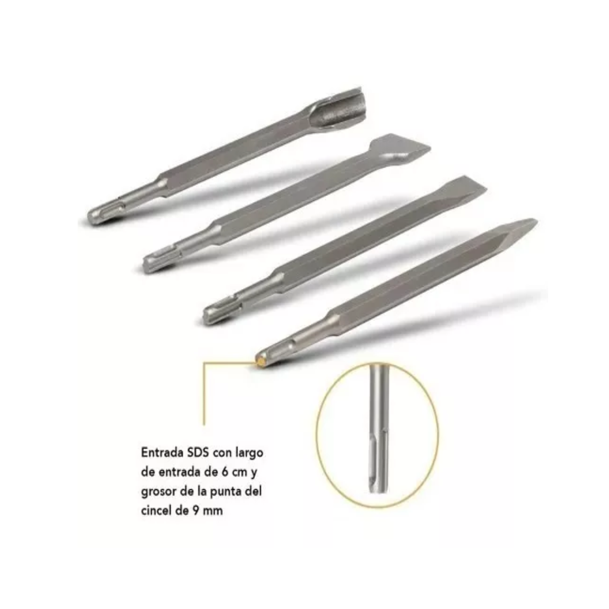 Kit Cincel Sds Taladro Rotomartillo Concreto Gurbia 25cm 4pz.