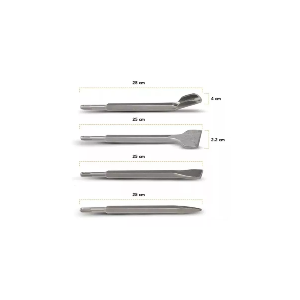 Kit Cincel Sds Taladro Rotomartillo Concreto Gurbia 25cm 4pz.