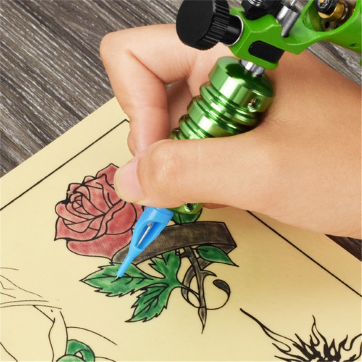 "Kit De Máquina Tatuadora Atomus Con Fuente De Alimentación Verde "