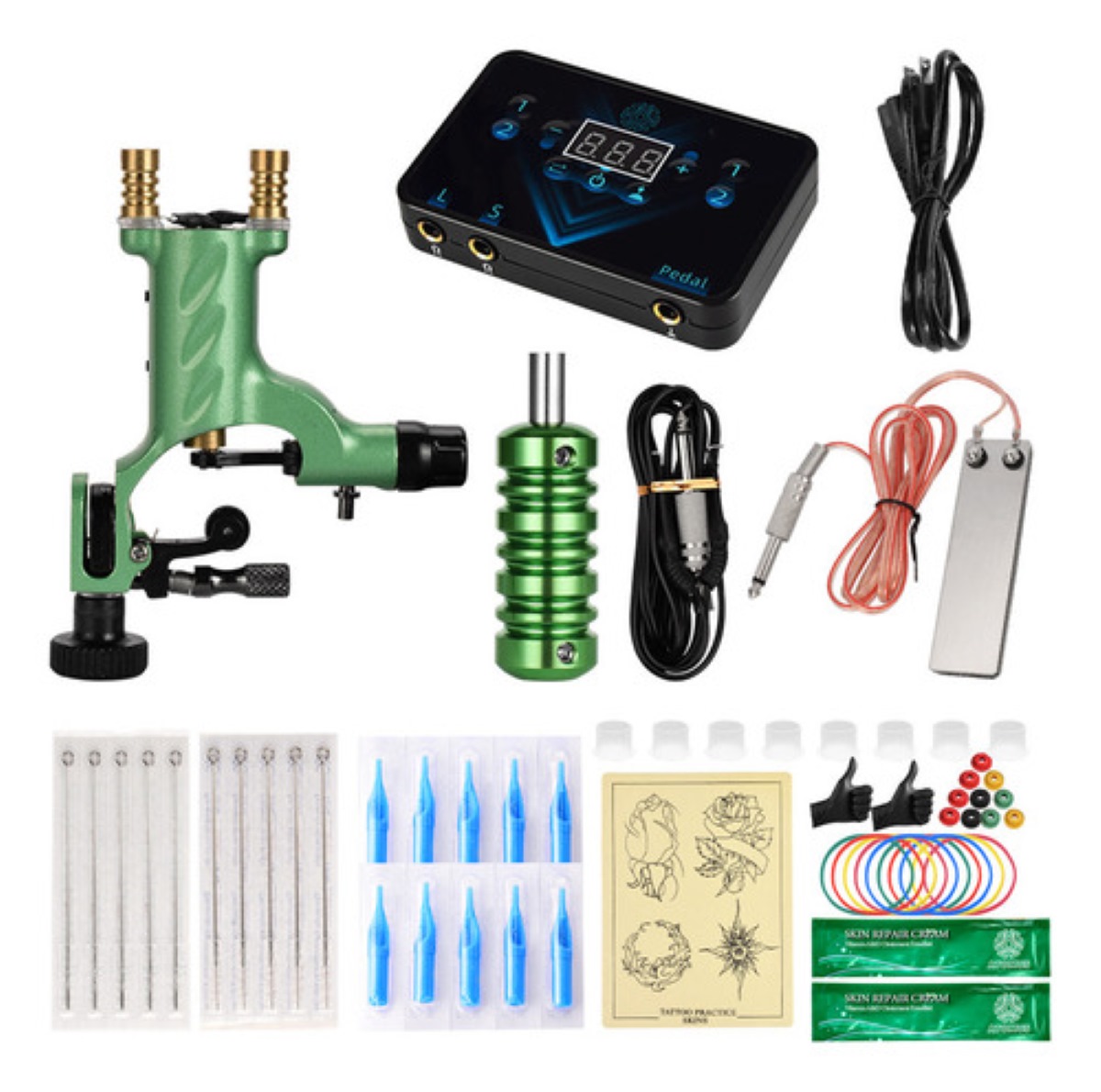 "Kit De Máquina Tatuadora Atomus Con Fuente De Alimentación Verde "