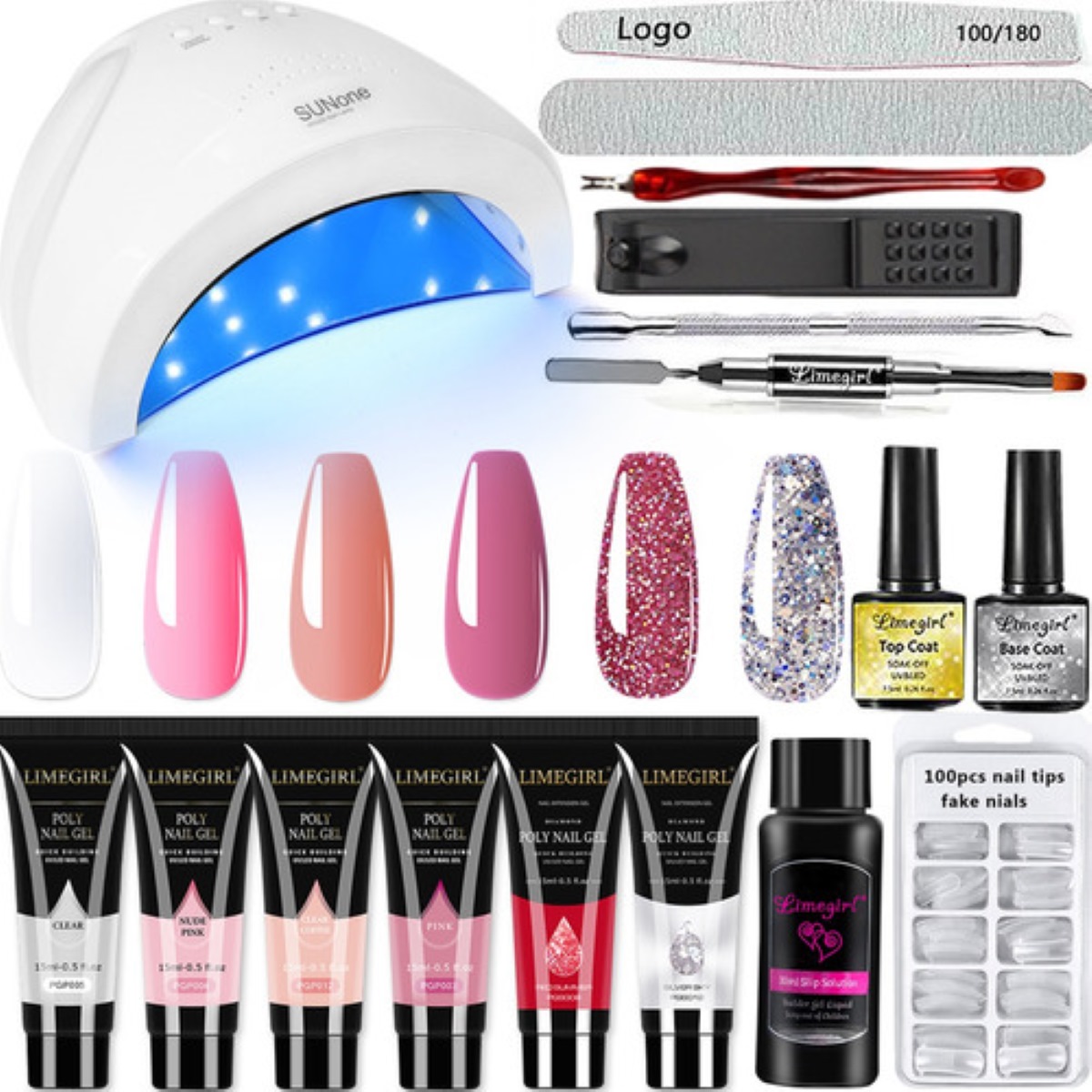 Kit Para Uñas Polygel Con Lámpara Led Tonos Glitter.