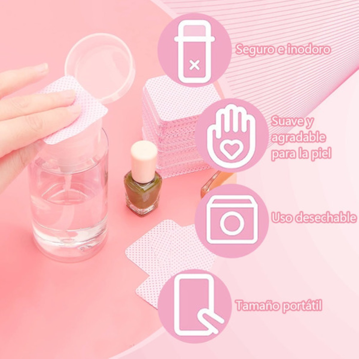 "Toallitas Libre De Pelusa Para Uñas Limpiar Pinza 400 Pzs Rosa "