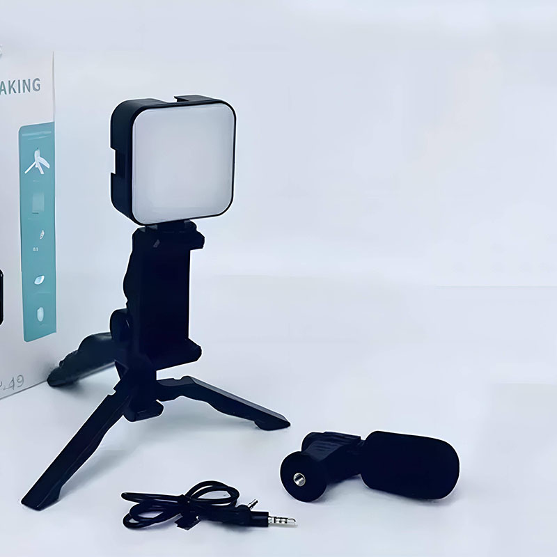 Soporte para celular 3 en 1, tripie, luz y micrófono