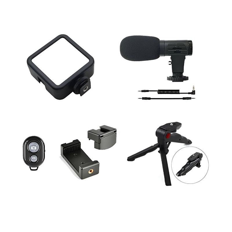 Soporte para celular 3 en 1, tripie, luz y micrófono