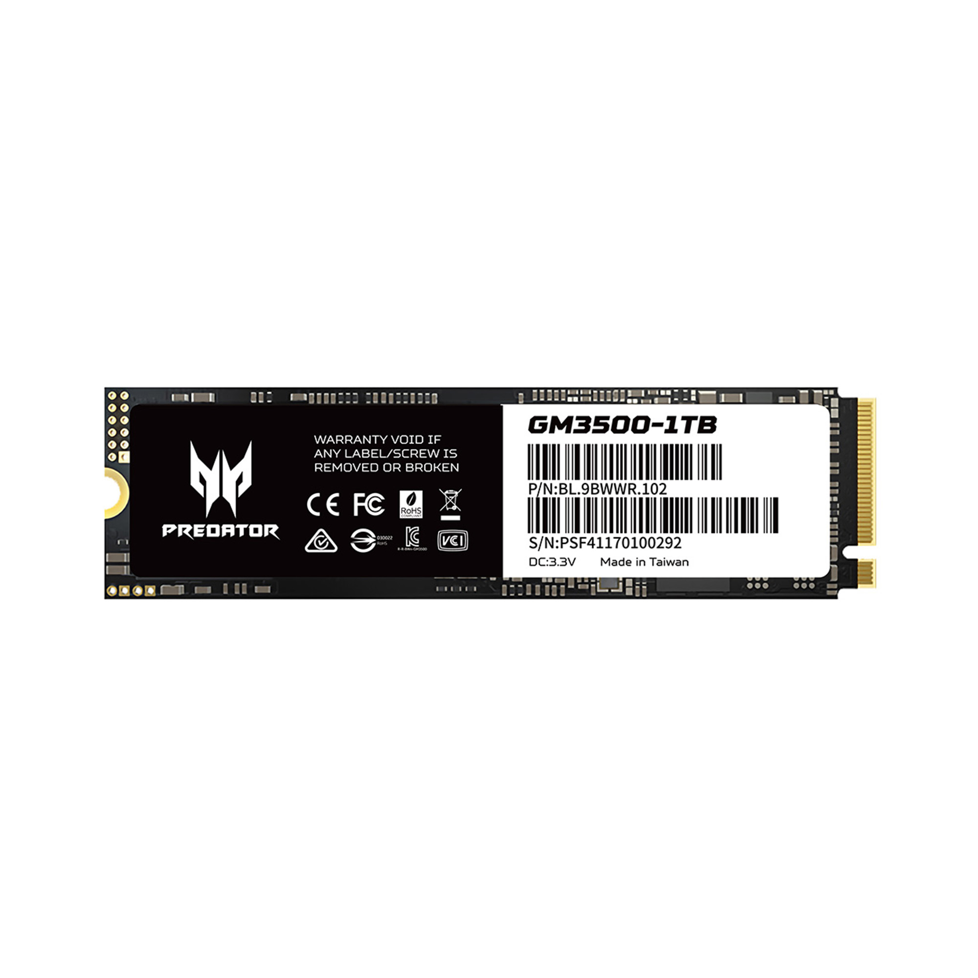 Unidad de Estado Sólido Predator GM3500 de 1 TB, M2 2280, NVMe PCIe Gen 3X4, 3400/3000 MB/s.