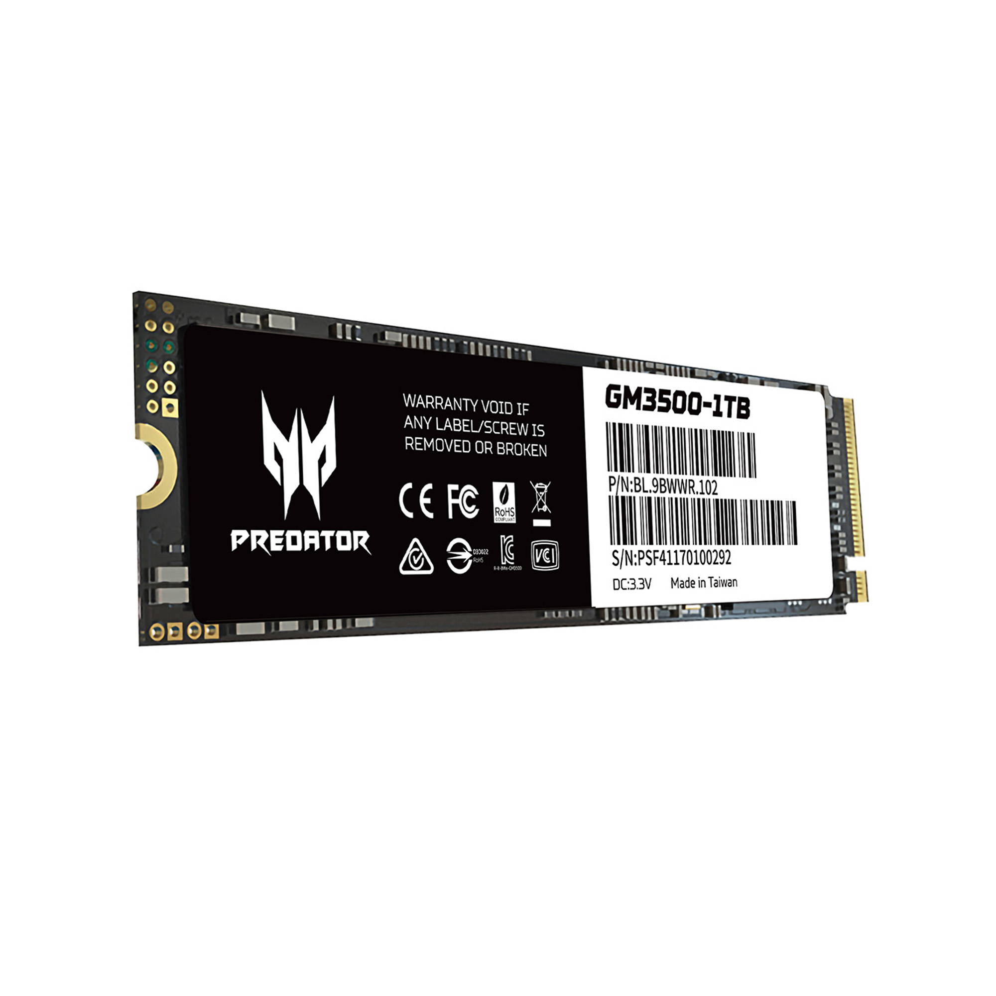 Unidad de Estado Sólido Predator GM3500 de 1 TB, M2 2280, NVMe PCIe Gen 3X4, 3400/3000 MB/s.