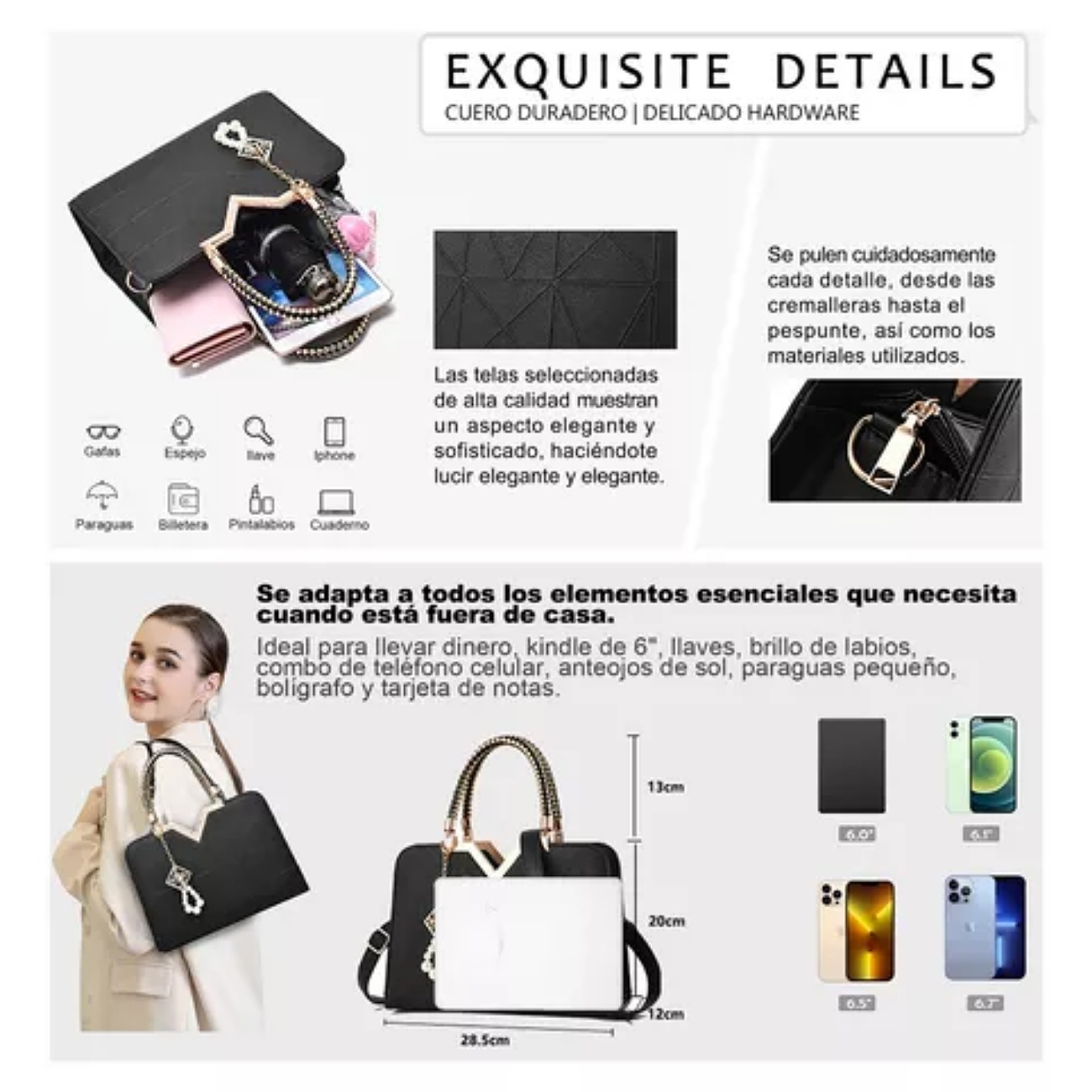Bolso Negra Dama Elegante Impermeable De Viaje Para Laptop.