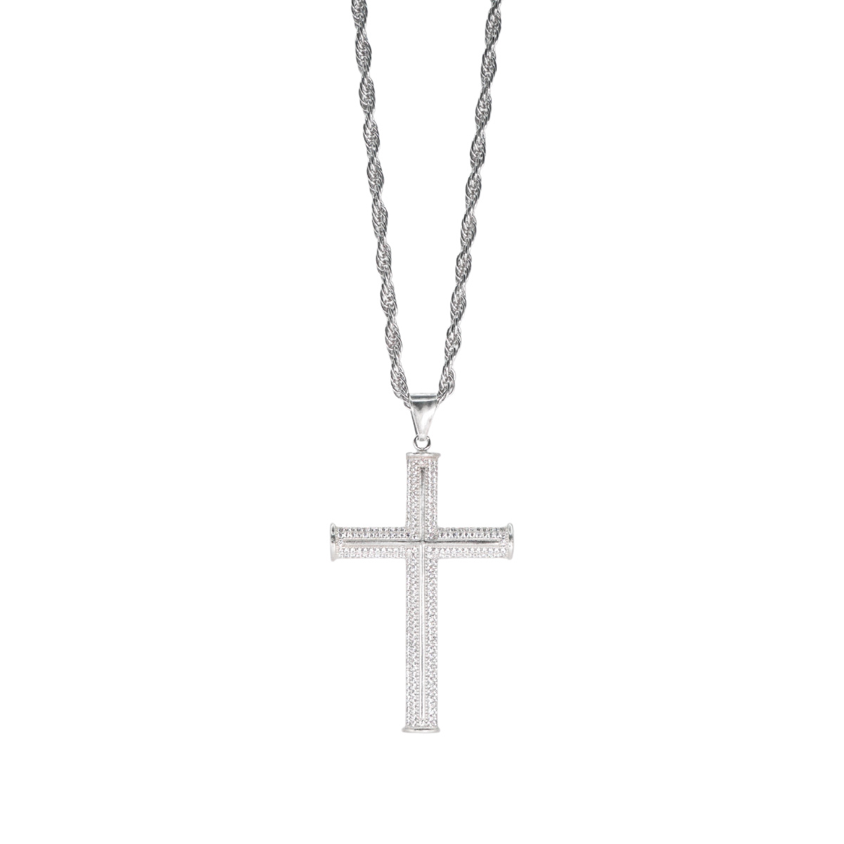 Collar cadena y dije de cruz plata con piedra zirconia suiza 