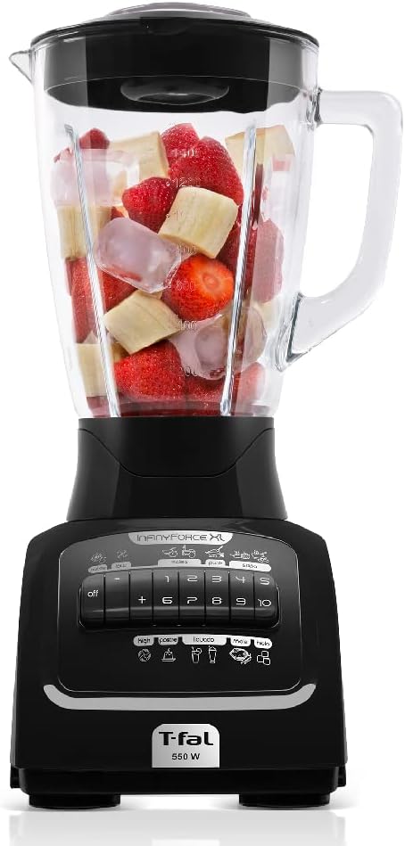 T-fal Licuadora Infinyforce XL 10 velocidades con vaso de vidrio de 2.2 litros, 550 W, con tecnología powelix y acople