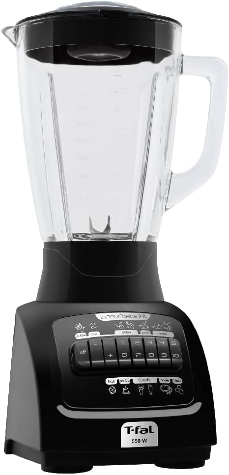 T-fal Licuadora Infinyforce XL 10 velocidades con vaso de vidrio de 2.2 litros, 550 W, con tecnología powelix y acople