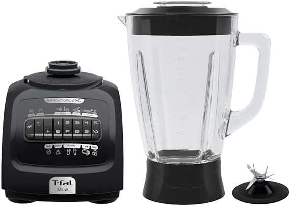 T-fal Licuadora Infinyforce XL 10 velocidades con vaso de vidrio de 2.2 litros, 550 W, con tecnología powelix y acople