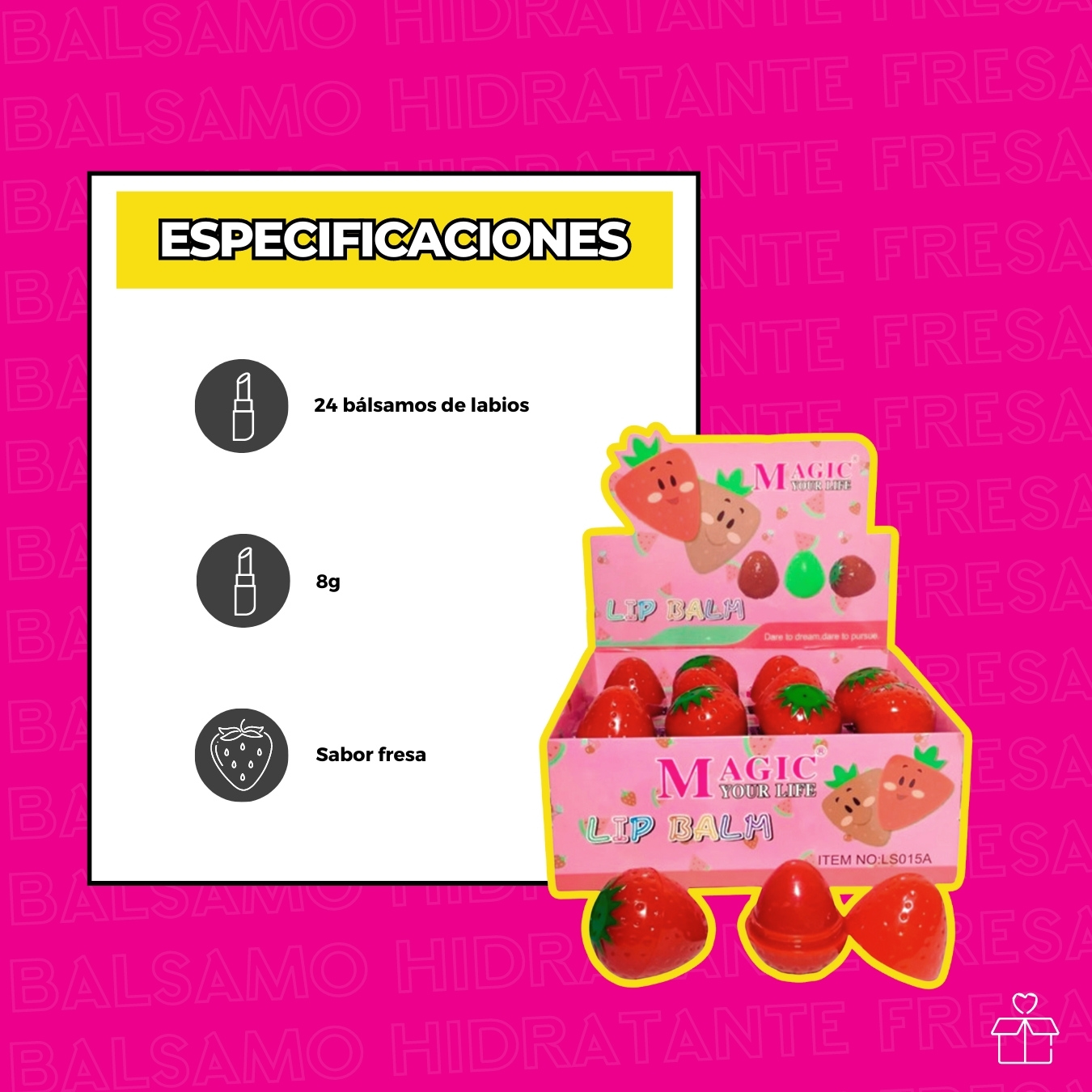 24 Bálsamos Hidratantes de Fresa para Labios Resecos