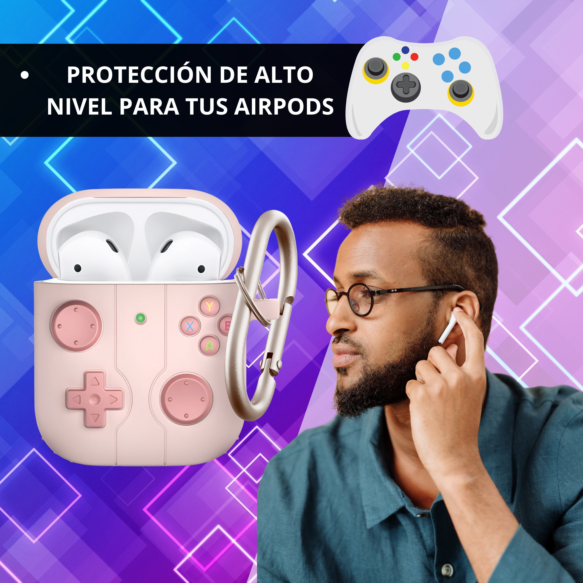 FUNDA PARA AIRPODS CARCASA ECOMLAB GAMER TODO LOS MODELOS (ROSA).