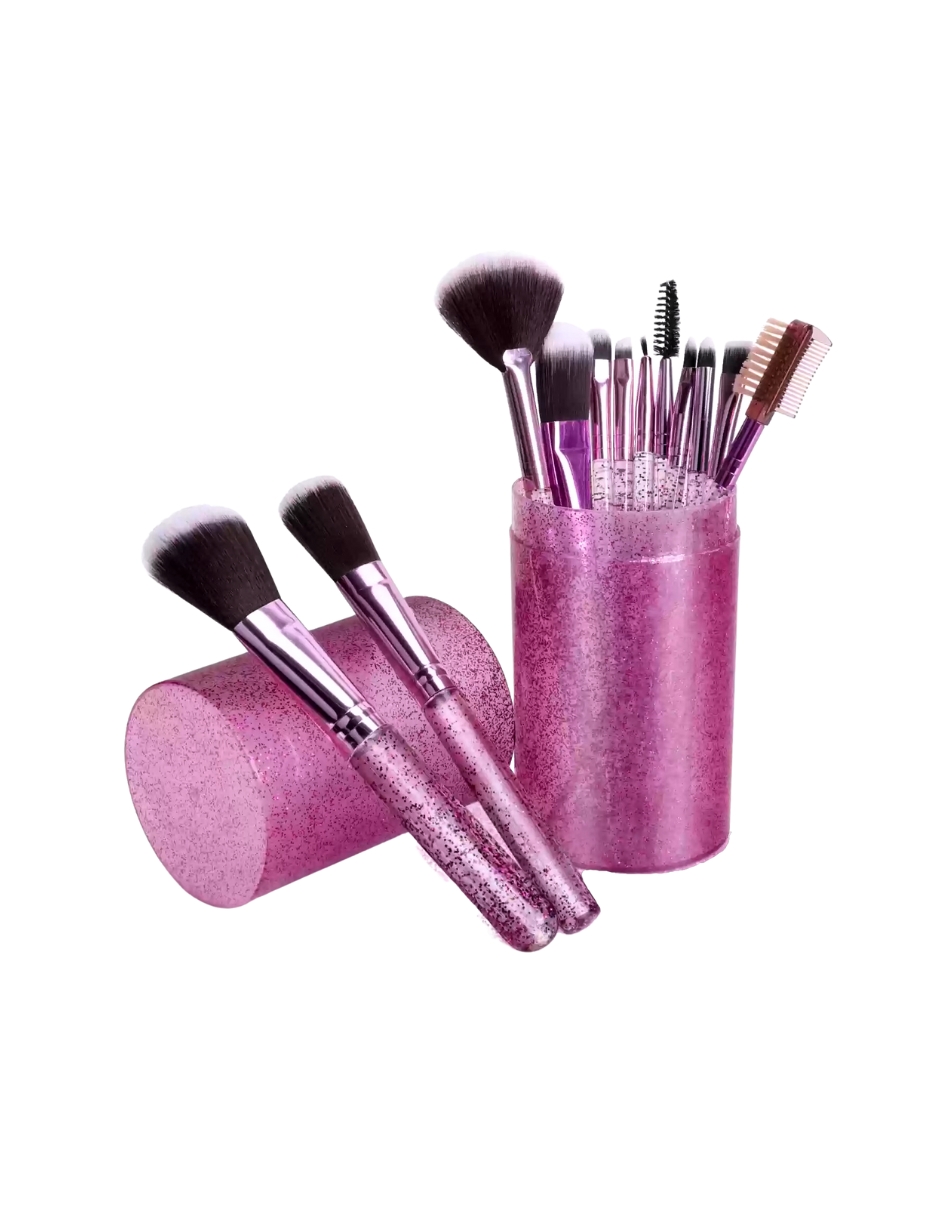 Set De 12 Brochas Glitter Crystal Con Estuche.