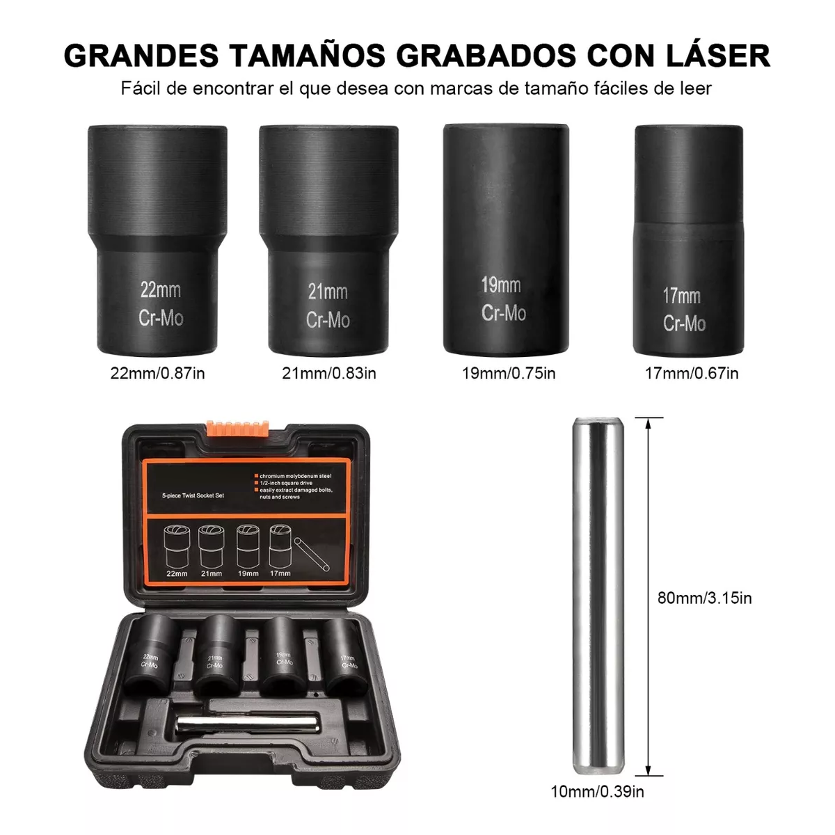Juego De Extractores 1/2'' Para Quitar Tuercas Barridas.