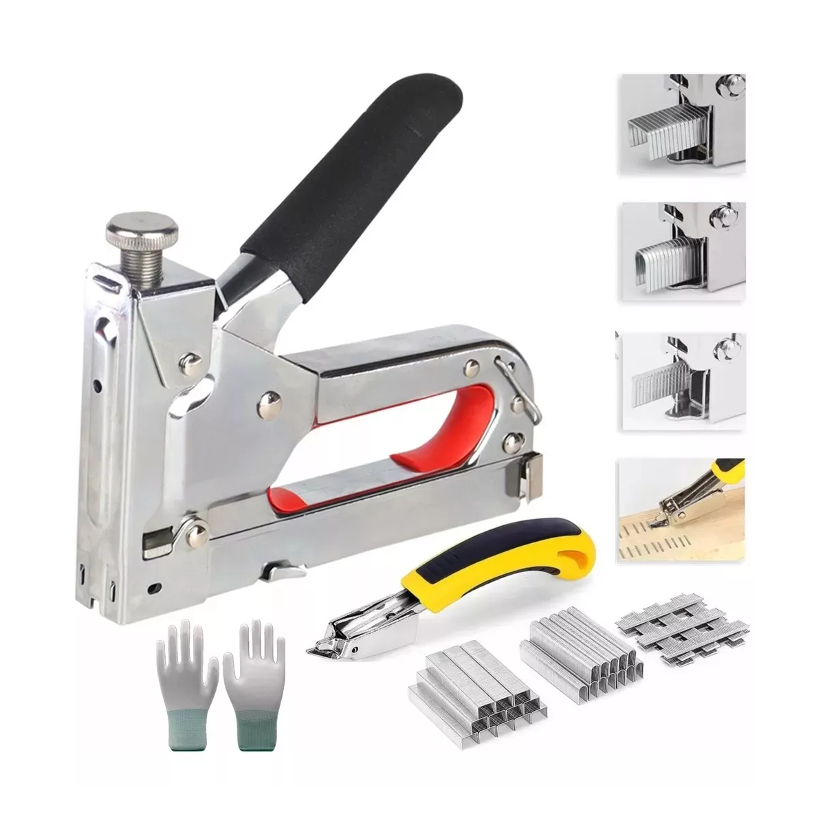 Kit Engrapadora Tipo Pistola Para Tapiceria, 9000 Grapas,guantes.