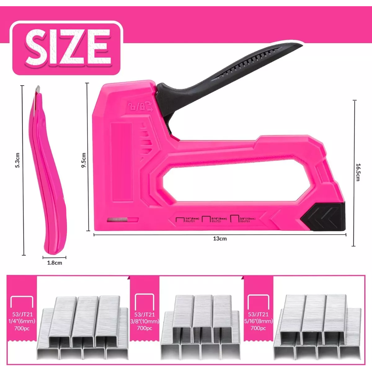 Engrapadora Pistola Ligera Para Tapiceria 2100 Grapas 3 En 1 Rosa.