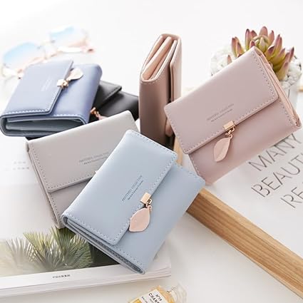 A Cartera Para Mujer, Tarjeteros Para Mujer, Monedero Pequeño Con Bloqueo Rfid, Cartera Dama Con Hoja Adorno Colgante Chica Niña Para Regalo Púrpura.