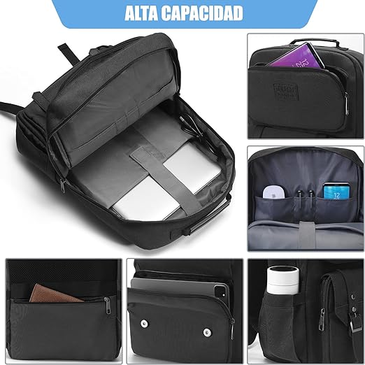 A TUQI Mochila para Laptop portátil, Mochila de viaje, mochila de tipo casual para hombres y mujeres, impermeable y la tela durable con bolsillos multifuncionales, para el viaje, negocios, etc. Negra.