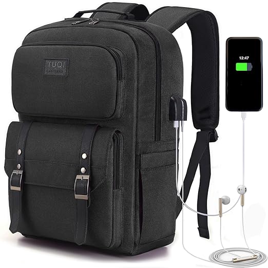 A TUQI Mochila para Laptop portátil, Mochila de viaje, mochila de tipo casual para hombres y mujeres, impermeable y la tela durable con bolsillos multifuncionales, para el viaje, negocios, etc. Negra.