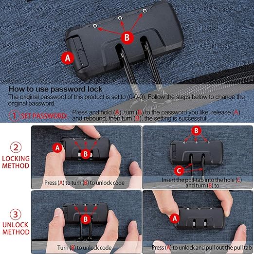 A Mochila antirrobo, Mochila Impermeable,DOXUNGOO Mochila para portátil Hombre Mujer Mochila paracon bloqueo y con USB Puerto y puerto audífonos para Laptop hasta 15.6 pulgadas (azul).