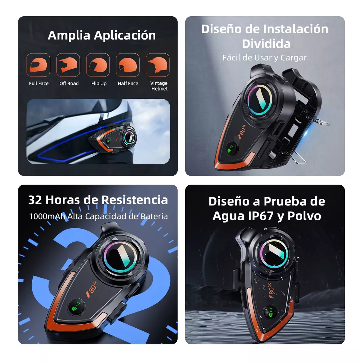 Par Intercomunicador Motos, Bluetooth Para Casco Audifonos.